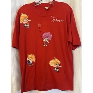 VTG 90s Hand painted Treasure Trolls Red T-shirt Size Large